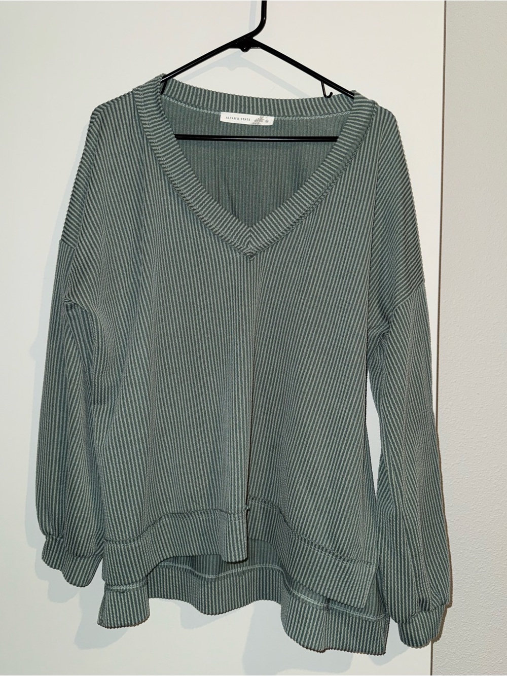 Altar'd State Sage Green Ribbed V-Neck Pullover